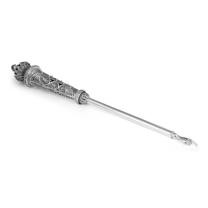 Traditional Yemenite Art Grand Handcrafted Sterling Silver Yad (Torah